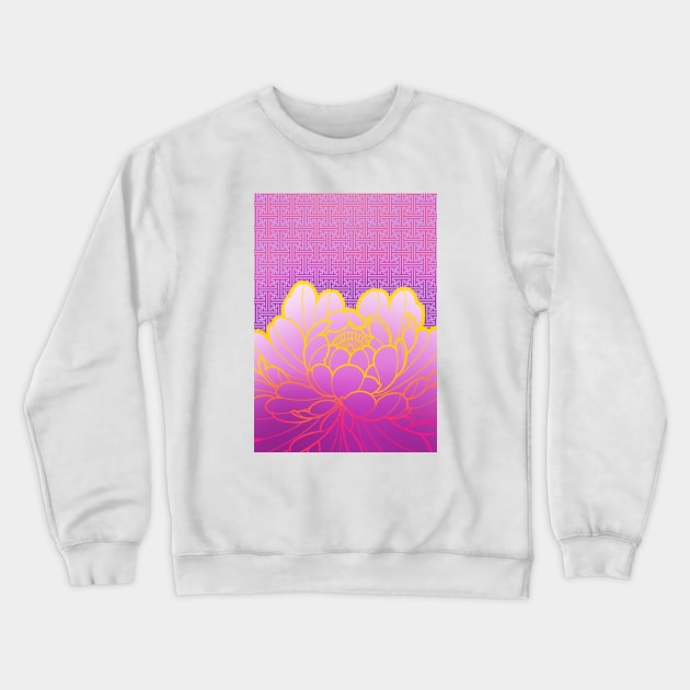 purple peony flower and japanese sayagata pattern Crewneck Sweatshirt by weilertsen